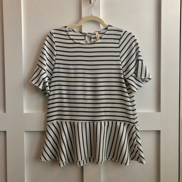 orange creek Tops - Peplum Striped Blouse